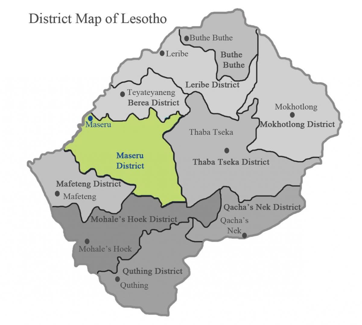 mapa Lesotho ukazuje okresov
